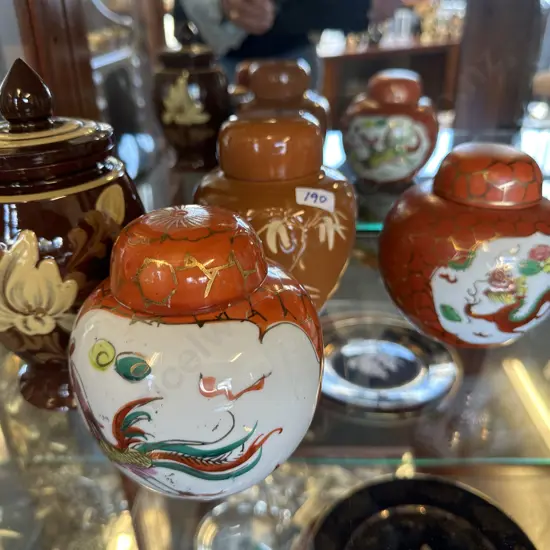 Selection Of Ginger Jars x4 Orange & Brown Tones