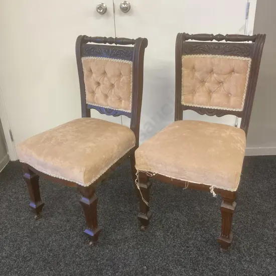 Pair of Antique Dining Chairs With Original Metal Castors