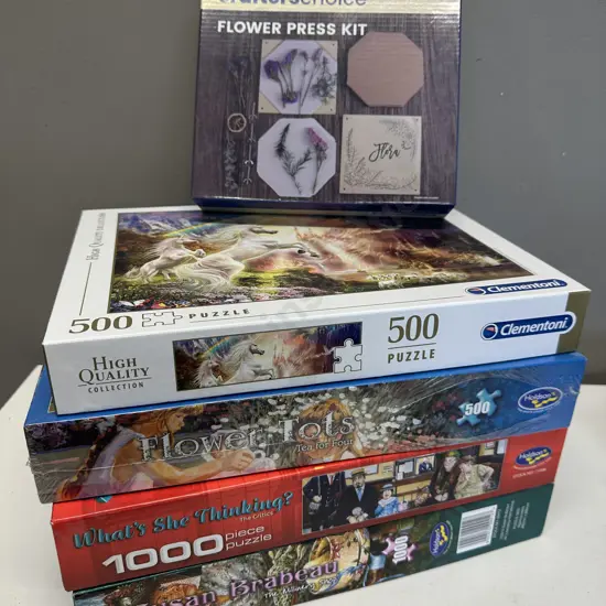 Selection of Jigsaw Puzzles & Crafters Choice Flower Press Kit