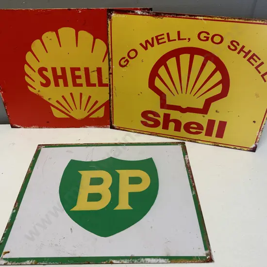 Collection of Tin Signs Shell, BP x 3