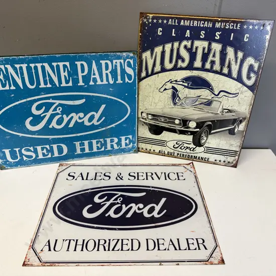 Collection of Metal Signs x 3, Classic Mustang, Ford Etc