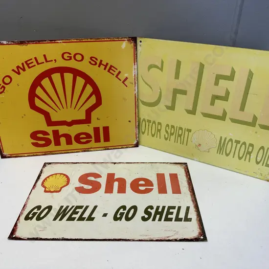 Collection of Tin Signs Including Shell x 3