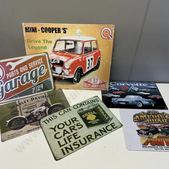 Collection of Metal Signs, Mini-Cooper 'S', Corvette Etc