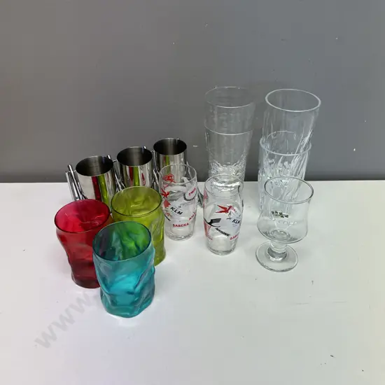 Assorted Glassware with Stainless Coffee Tumbler Set