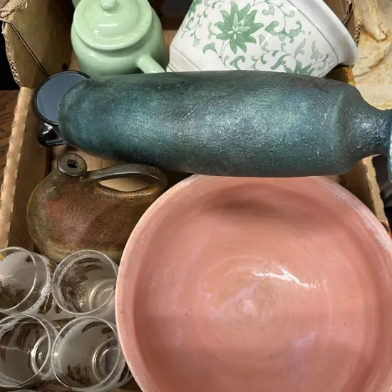 Box Of Assorted Including Planter, Pottery Etc