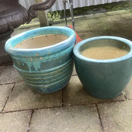 Lot of 2 Egg Shell Blue Glazed Plant Pots