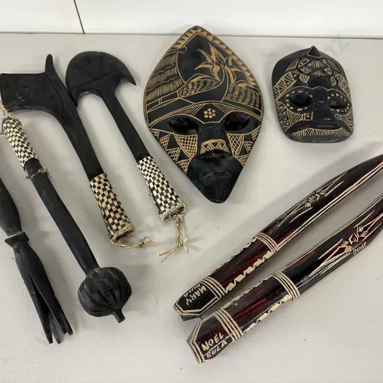 Wooden Wall Hangings. Pasifika Masks, Tools & Weapons