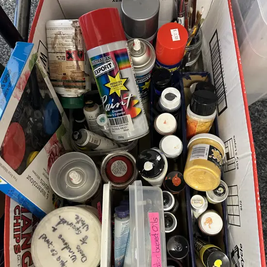 Box Of Art items, Paints, Brushes, Water Colour Tablets Etc