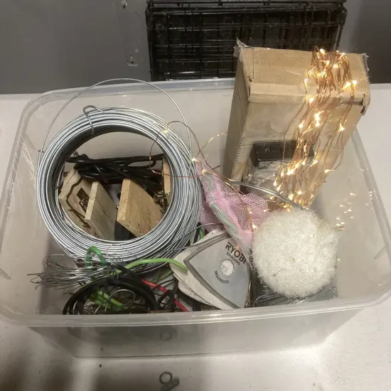 Bin of Tie Wire, Wire Seed Light Etc