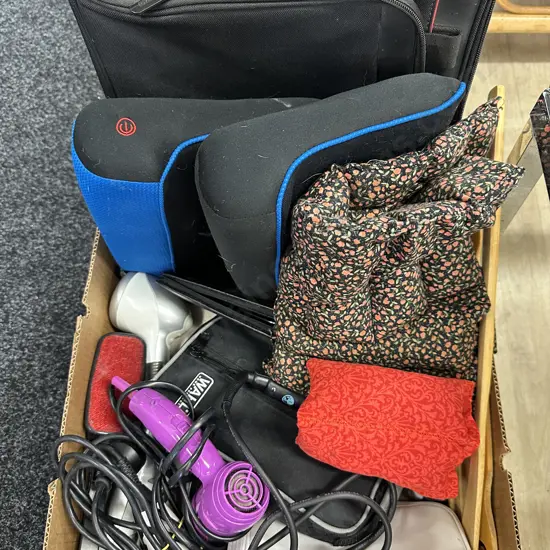 Box of Laptop Bag, Heat Sacks, Wahl Clippers Etc