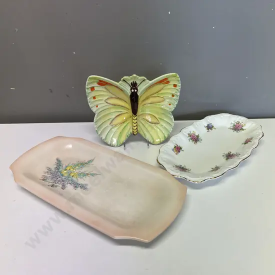 Beswick handpainted butterfly dish with two other dishes