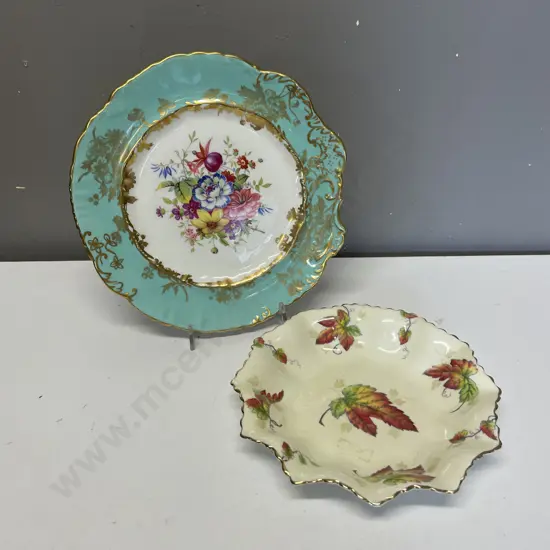 Stunning Handpainted and Gilded Hammersley Display Plate with Aynsley Ivy fluted bowl