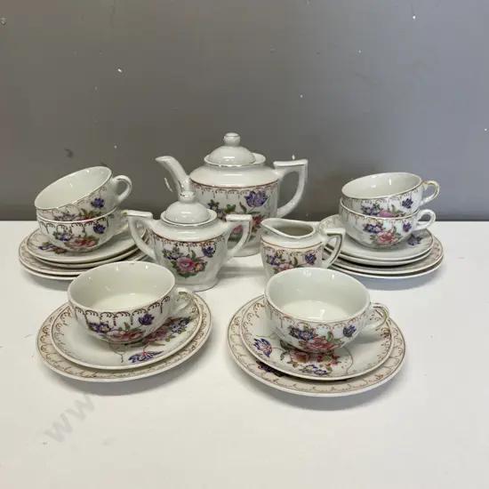 Vintage Handpainted and Gilded Full Miniature Teaset