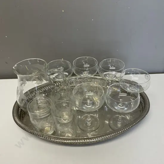 Silver Tray with Water Set and Compote glasses