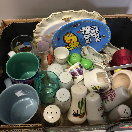 Assorted Salt & Pepper Shakers, Glasses Etc