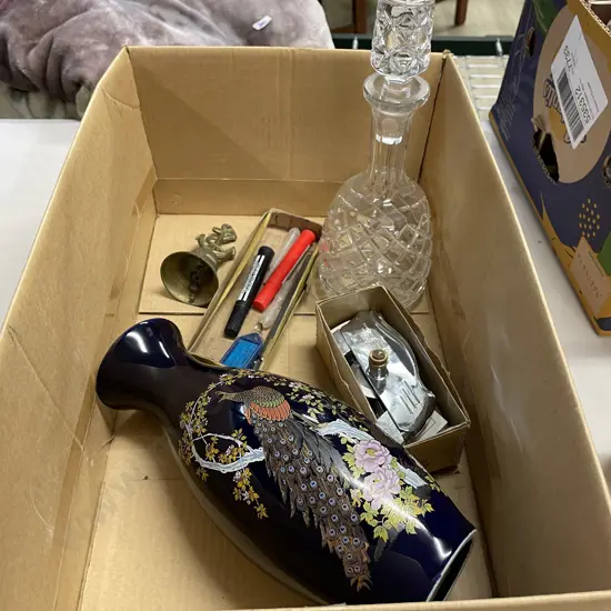 Vintage Hyde Mfg. Co. Century Trimmer 777 In Box, Glass Cutter, Decanter, Japanese Cobalt Blue Vase Etc