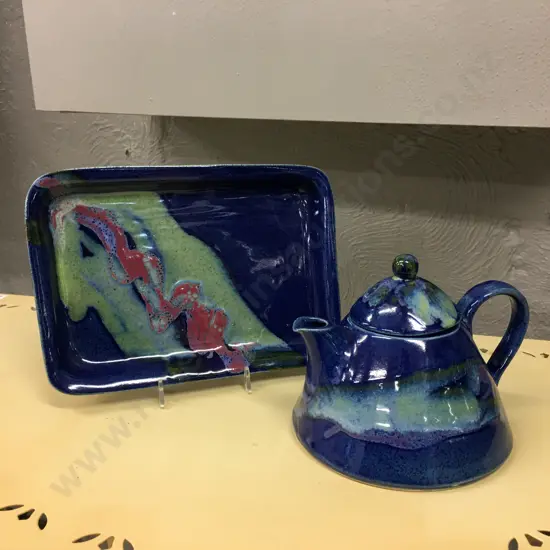 Cloudstone Studio New Zealand Pottery Rectangular Platter  & Teapot