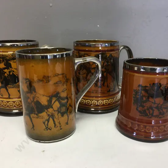 Assorted Vintage Ridgways Beer Steins x4 Scenes From Coaching Days