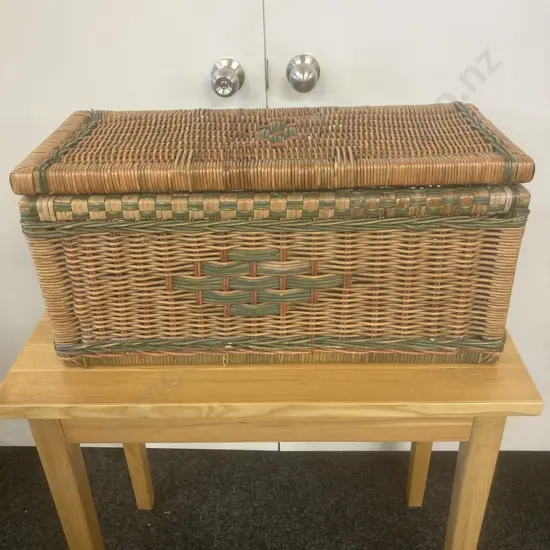 Wicker Hamper With Hinged Lid, H32 W68 D30cm