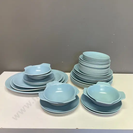 Poole Twin Toned Sky Blue and Grey 42 Piece Dinnerset