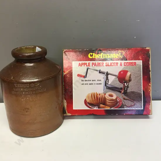Vintage Stone Jar H22cm &  Apple Parer Slicer & Corer