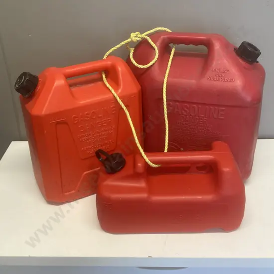 Red Plastic Gas Cans, 5L, 10L & 18.9L (Needs Lid)