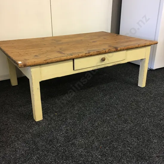 Antique French Country House Occasional Table With A Drawer, (Ex Dining Table) H43 W126 D340cm (Now Coffee Table