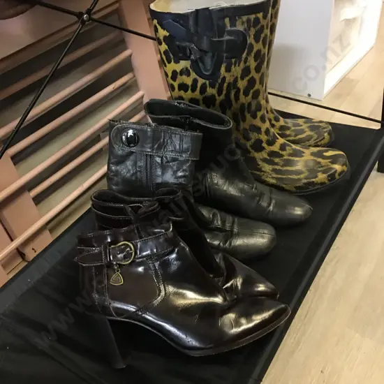 Size 7 Leopard Print Gumboots & 2 Pair of Size 37 Ladies Boots