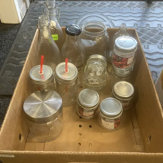 Box Lot Glass Bottles & Jars