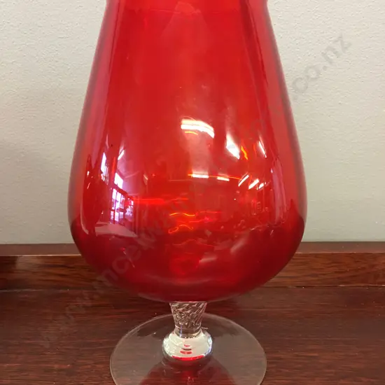Vintage Red Balloon Brandy Shaped Goblet Twisted Stem H18cm