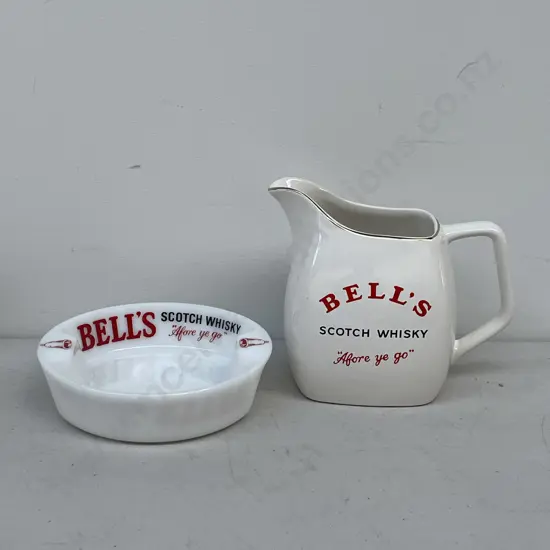 Wade Bell's Whisky Jug H14cm with Bell's Whisky Milk Glass Ashtray