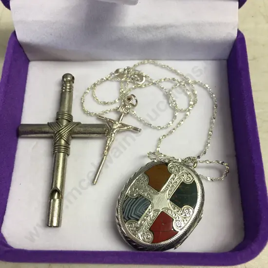 Locket With Cross Detail On Chain Stamped 925, Crosses In Case