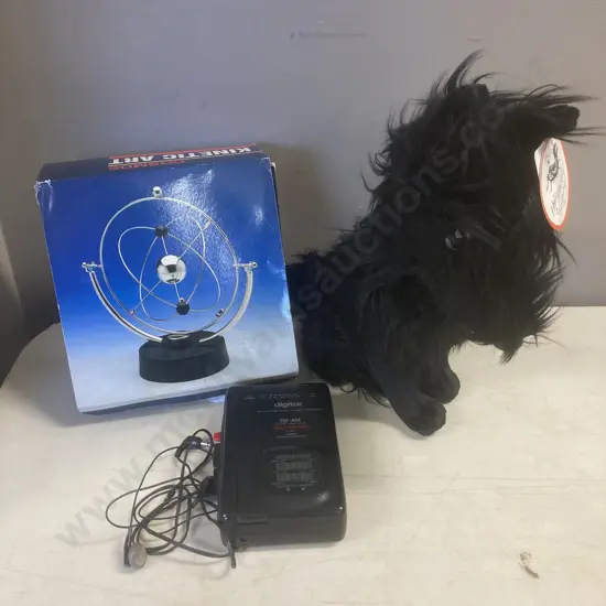 Cosmos Kinetic Art, Hairy Maclary Soft Toy & Vintage Digitor 'Walkman'