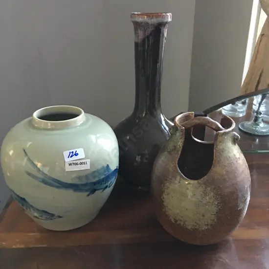 Selection Of Vintage Art Pottery Vases Including Putaruru Hand Ceramics Etc
