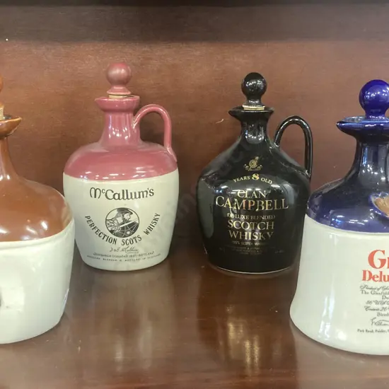 Grand Old Parr, Grants Deluxe Scotch, Clan Campbell  & McCallums Whisky Stoneware Decanters