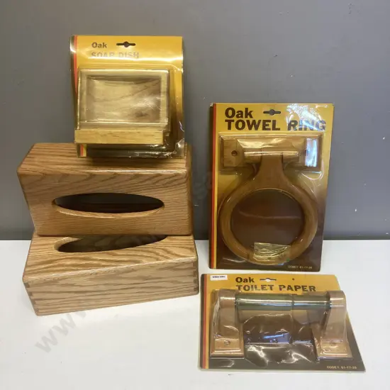 Three New Oak Bathroom Fittings With a Pair of Oak Tissue Box Covers