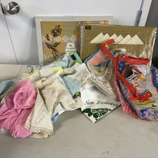 Selection of Vintage Linen, Aprons & Babies Clothes