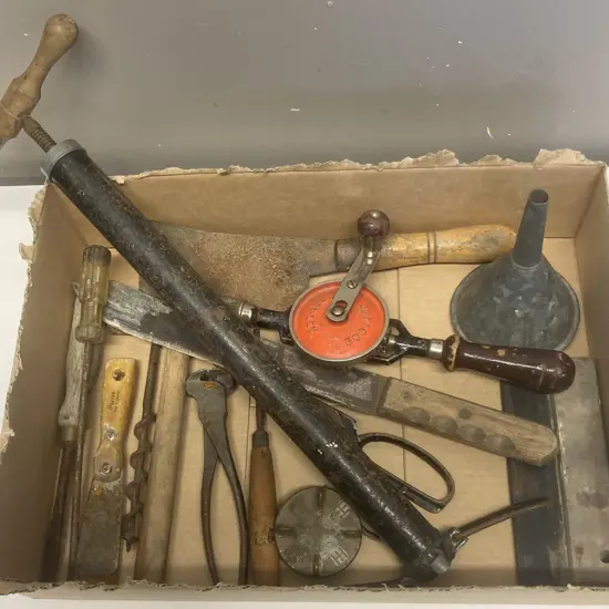 Box Lot Pump, Vintage Tools Etc