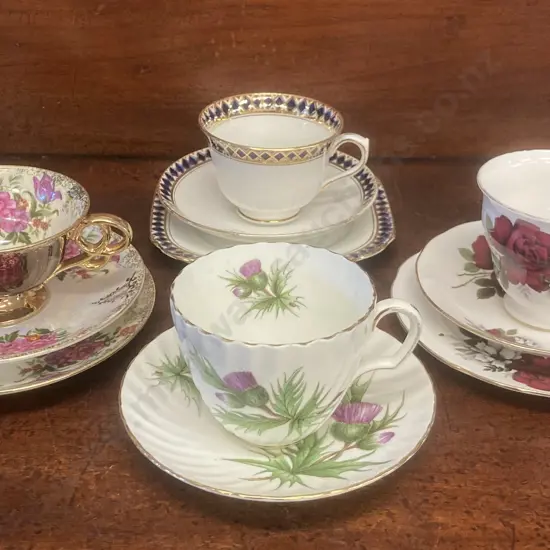 Vintage Adderley Thistle Fine Bone China Duo, 3 x Assorted Trios
