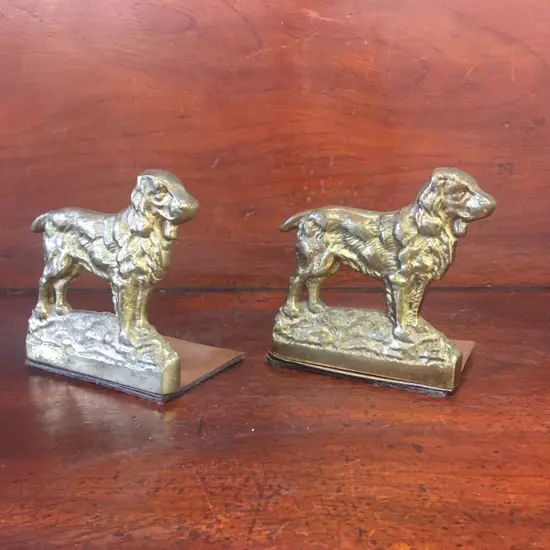 Pair Of Brass Spaniel Book Ends H12cm.
