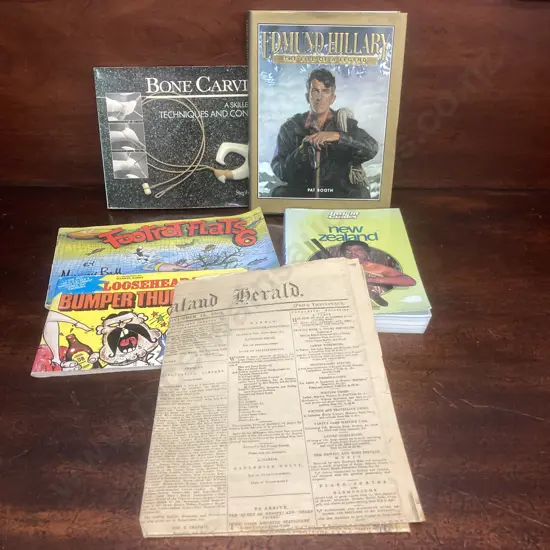 NZ Books - Stephen Myhre's Bone Carving A Skillbase of ..., NZ Herald 1863, Footrot Flats, Edmund Hillary Etc