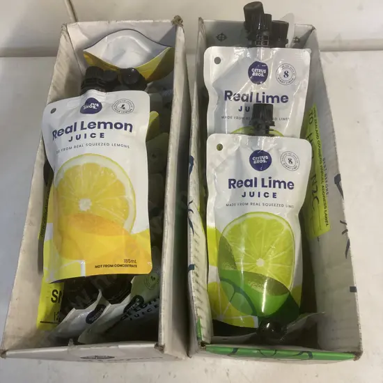 Citrus Bros Real Lime Juice 12x185ml BB 21/9/24, Real Lemon Juice 12x185ml BB 29/5/25
