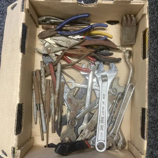 Box lot Pliers, Spanners, Punches Etc