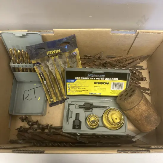 Box Lot Augers, Hole Saw Kit, Drill Bits Etc