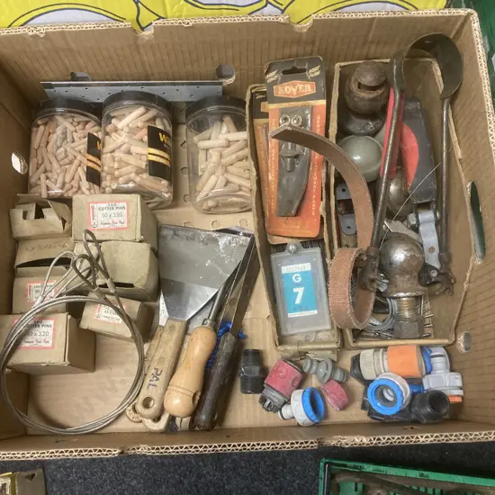 Box lot Cotter Pins, Dowels, Scrapers Etc