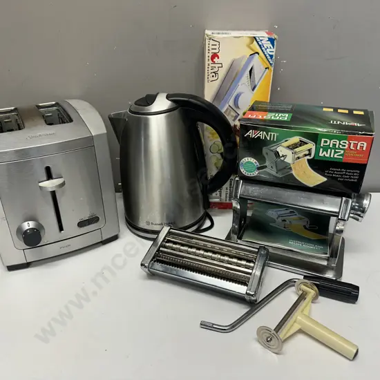 Russell Hobbs Jug, Sunbeam Toaster, Avanti Pasta Machine & Slizzy 