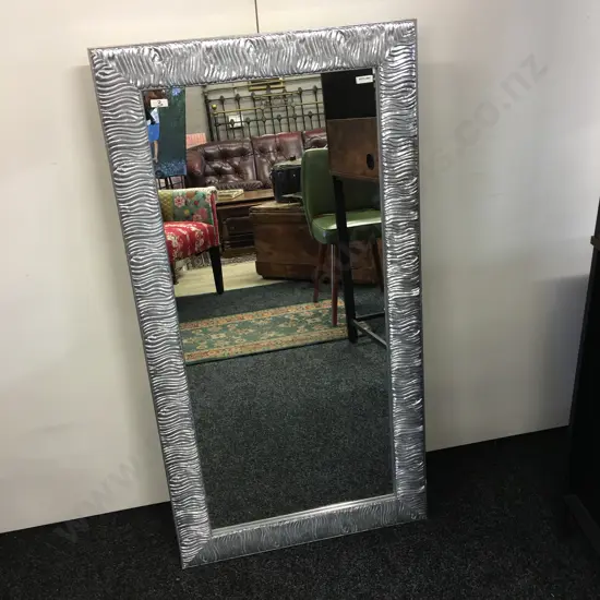 Wall Mirror With a Silver Ridged Metallic Coloured Frame. 115 x 60cm