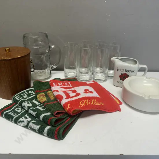 Vintage Bar Items, Glass Italian Ashtray Etc