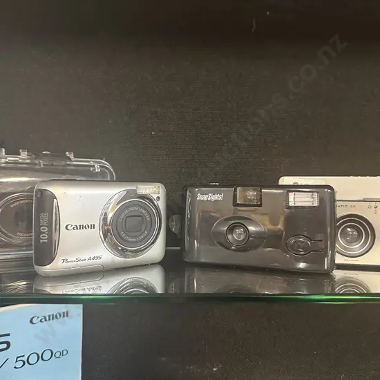 Cameras - Kodak Instamatic 25 Film, Snap Sights Film Camera With Underwater Case, Canon Powershot A495 Digital