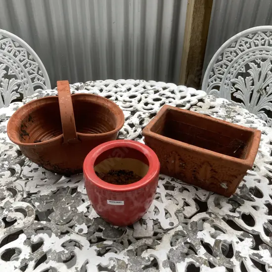 Terracotta Trough Planter (13 x 25cm), Basket Planter & Red Plant Pot